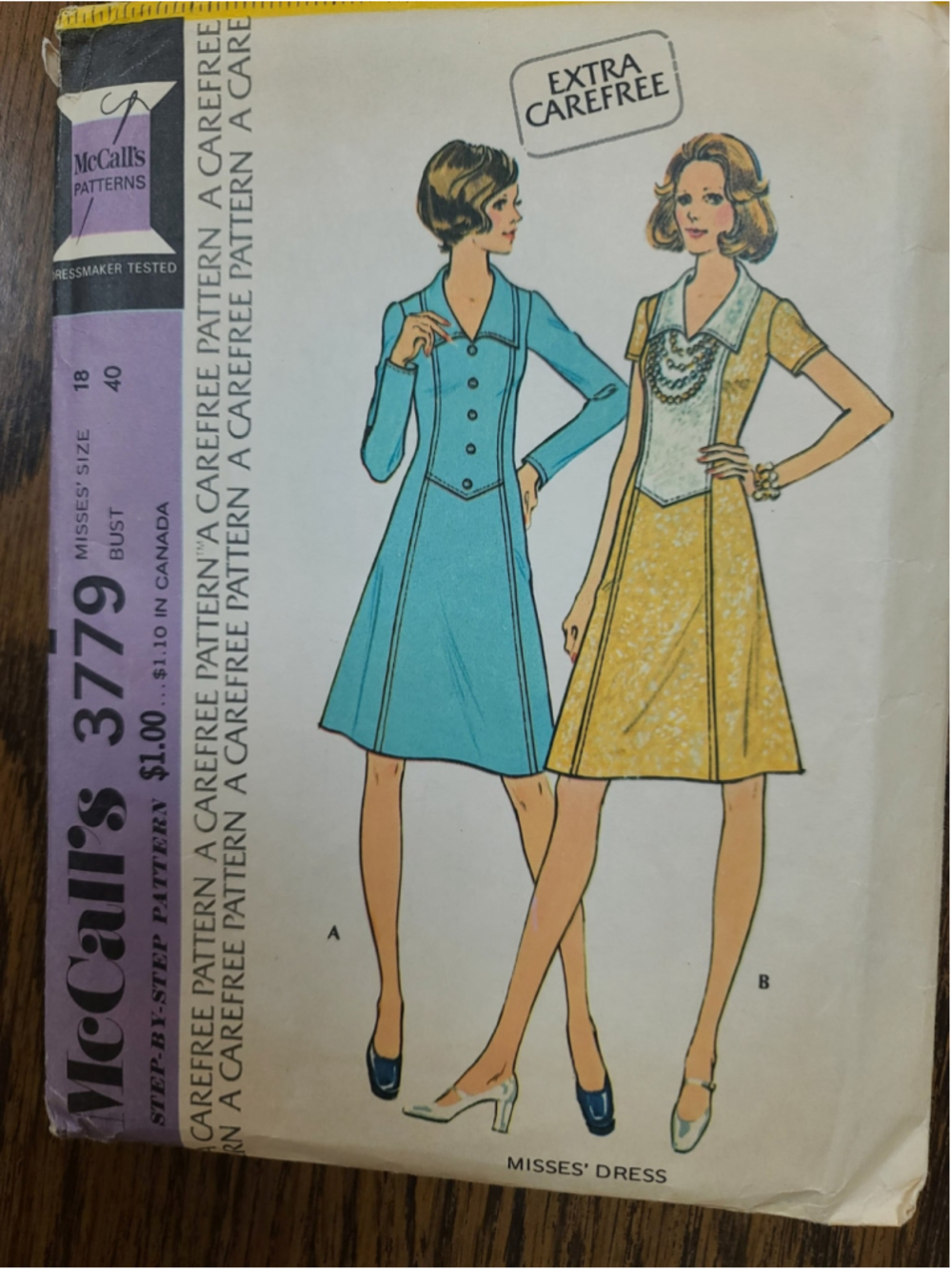 Vintage 1970s McCall's 3779 Sewing Pattern Misses Dress Sz 18 Uncut